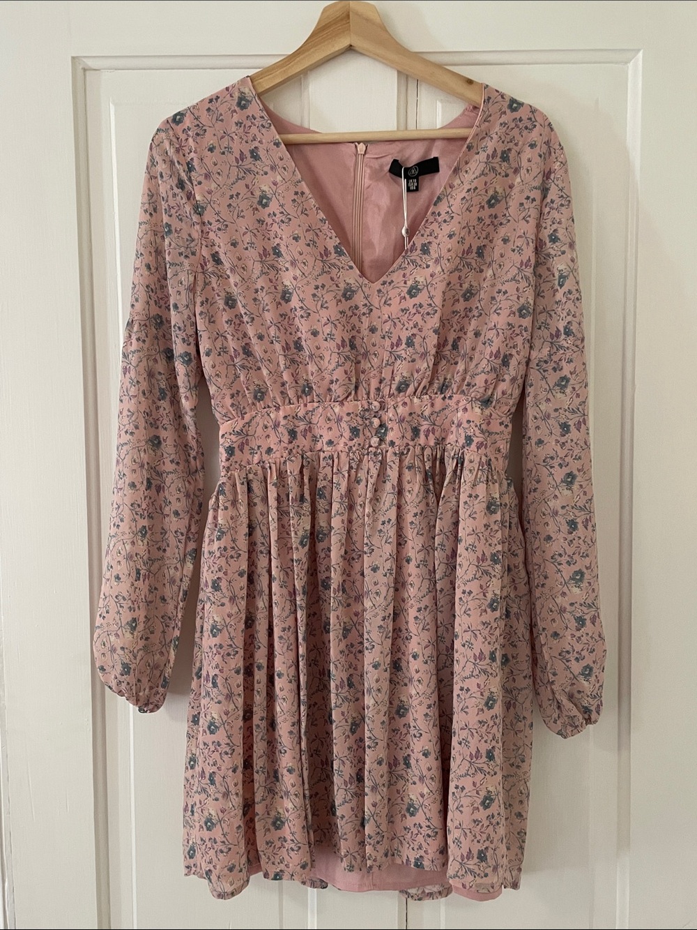 Missguided Pink Floral Long Sleeve Mini Dress